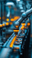 Poster - Robotic arm assembling components on factory line with precision