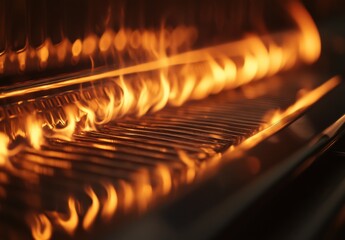 Poster - Close-Up View of Flickering Flames on a Metallic Surface, Capturing the Warmth and Texture of Fire in a Beautifully Abstract Composition