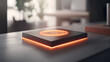 © atthameeni - Digital arrest futuristic concept. A sleek, illuminated device on a modern table surface.