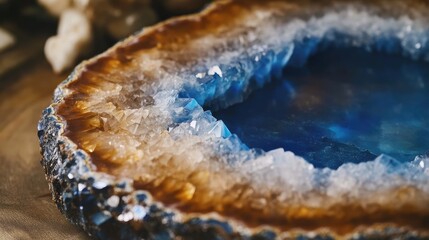 Poster - A close-up of exquisite blue onyx, framed by a warm, earthy gemstone border, showcasing the contrast in textures and colors.