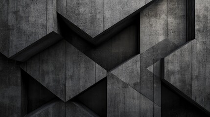 Poster - A modern interior design featuring overlapping dark concrete panels with a bold geometric pattern, creating a striking and sophisticated look.