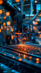 Poster - High tech robotic arm performing precision work in factory setting