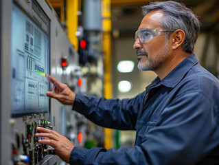 Poster - Technician analyzing data on control panel for preventive maintenance