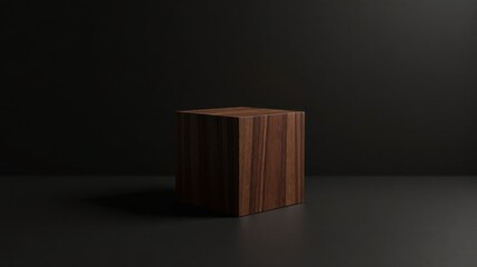 Poster - Dark Wood Cube on a Dark Surface A Minimalist Product Display