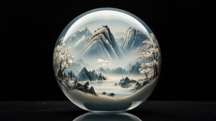 Aufkleber - A stunning crystal sphere that captures the reflection of snow-capped mountains and serene natural landscapes, symbolizing purity.