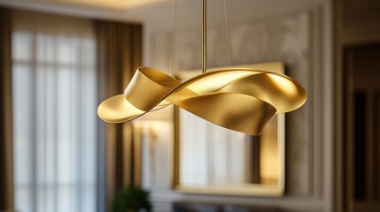 Poster - A stunning gold light fixture featuring an elegant, modern design with curved lines, providing warm light for a cozy, refined ambiance.