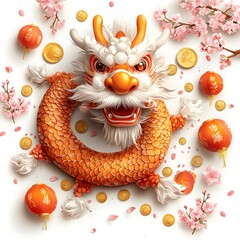 Poster - Vibrant Chinese Dragon Ornament Symbolizing Auspicious Lunar New Year with Traditional Asian and Elements