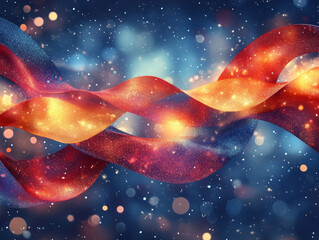 Poster - Colorful abstract ribbons with sparkling lights create festive atmosphere