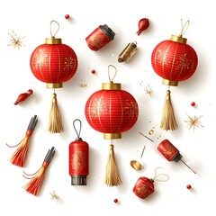 Poster - Auspicious Red Chinese Lanterns for Lunar New Year with Traditional Festival and Symbols of Prosperity and Luck