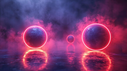 Poster - vibrant scene featuring glowing spheres surrounded by colorful mist