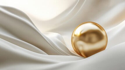 Poster - An elegant golden sphere resting on an abstract, flowing white background, evoking a sense of refinement and modern art.