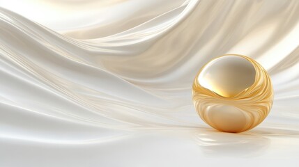 Poster - An elegant golden sphere resting on an abstract, flowing white background, evoking a sense of refinement and modern art.