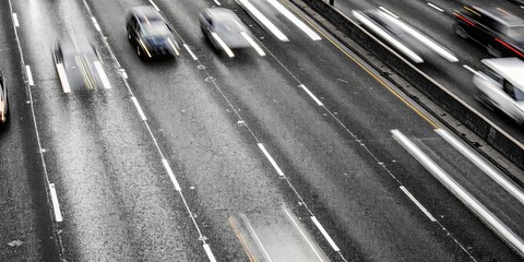 Poster - A busy highway with cars driving on it