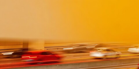 Poster - A blurry image of cars on a highway with a yellow background