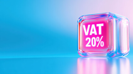 Poster - VAT 20% in transparent cube with colorful gradient background