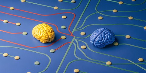 Poster - Two brains are connected by a blue and yellow line