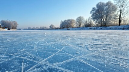 Poster - A frozen lake with a few trees in the background