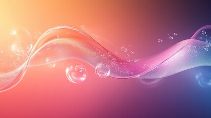 Poster - Beautiful abstract representation of transparent liquid waves and bubbles, surrounded by a gradient background that gently transitions between colors
