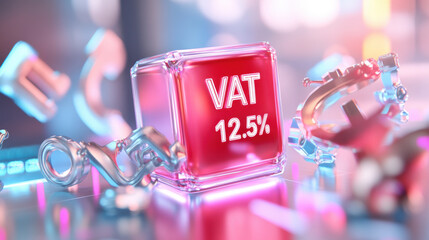 Poster - Glowing cube with VAT 12.5% text surrounded by colorful elements