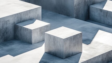 Poster - Clean and modern composition featuring concrete cubes in a minimalist layout, casting sharp, interesting shadows on the surface below.