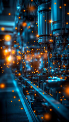 Poster - Advanced industrial plant with interconnected systems and glowing particles