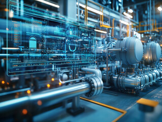 Poster - High tech industrial plant showcasing interconnected systems and machinery