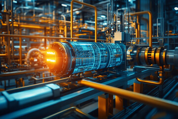 Poster - High tech industrial plant with interconnected systems and glowing elements