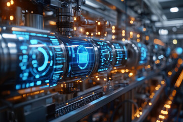 Poster - High tech industrial plant with interconnected systems and glowing displays