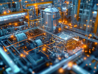 Poster - Advanced industrial plant with interconnected systems and glowing elements