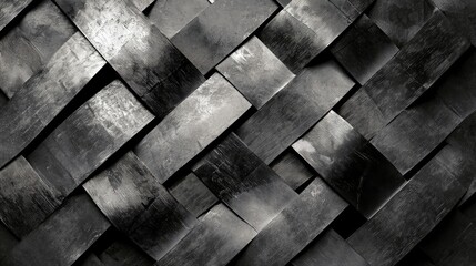 Aufkleber - Monochrome woven metallic strips arranged in an abstract pattern, creating a sleek and minimalist design with a focus on form and texture.