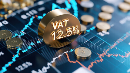 Poster - Luxurious bronze VAT 12.5% coin on financial chart with coins