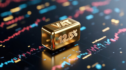 Poster - Metallic gold VAT 12.5% block floating above dark reflective surface
