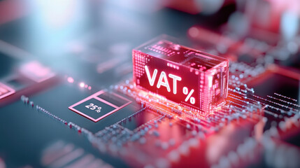 Poster - VAT percentage displayed on glowing digital block, symbolizing finance