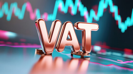 Poster - Shiny bronze VAT letters on textured surface with financial graphs