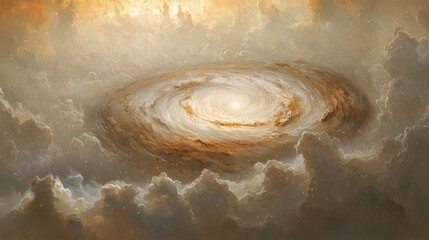 Wall Mural - stunning celestial swirl in golden clouds, ethereal galaxies forming within a vibrant cosmic landsca
