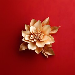 Poster - Elegant and Vibrant Lotus Flower Blooming in Rich Red and Warm Tones against a Solid Colored Background  This Stunning Botanical Image Evokes a Sense of Beauty Romance and Serenity
