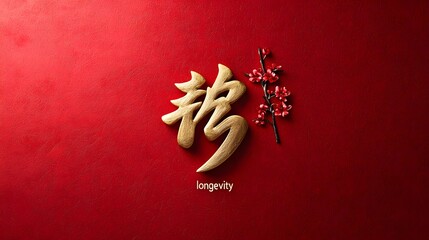 Poster - Elegant Chinese Calligraphy Symbol for Longevity and Prosperity on Red Background