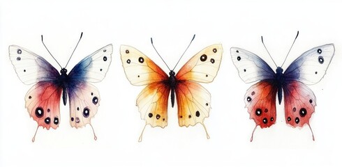 Poster - Vibrant Watercolor Butterfly Collection Detailed Hand-Painted Summer Insects on White Background