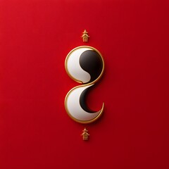 Poster - Elegant and minimalist abstract design with a yin yang symbol featuring a balanced contrast of black and white circular shapes on a vibrant red background