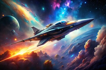 Wall Mural - futuristic spaceship soaring through nebula - cosmic exploration