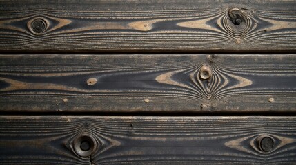 Poster - Dark Stained Wooden Planks with Knots and Grain Detail