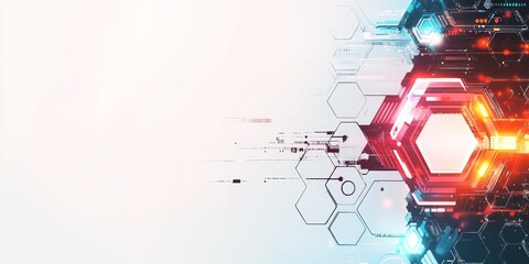 Poster - Abstract technology background with glowing hexagons and digital elements.