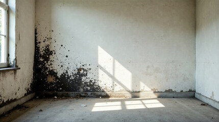 Aufkleber - Sunlit Corner of a Derelict Room with Damaged Walls and Floor