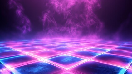Poster - Glowing neon squares and purple smoke.
