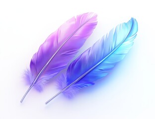 Aufkleber - Two iridescent feathers, pink and blue, on white.