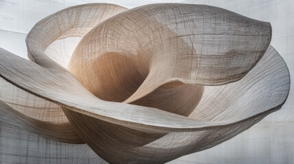 Poster - Abstract Soft Fabric Sculpture with Flowing Curves and Gentle Twists, Creating a Unique Visual Experience of Texture and Light in a Minimalist Style