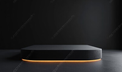 Aufkleber - Minimalist Black Podium Stage for Product Display in Dark Interior Setting