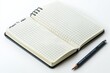 © Andrii Savchuk - Open notebook with pen placed on white surface symbolizing writing creativity