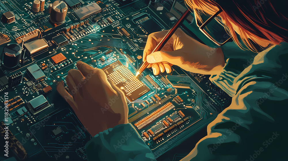 Ilustração Realistic depiction of reverse engineering a complex circuit ...