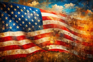 Wall Mural - Grunge American Flag Panoramic Background - Patriotism Texture Design